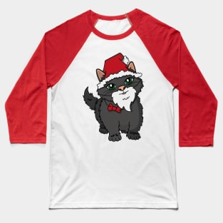 Santa Kitten, black kitten dressed as Santa Claus. Baseball T-Shirt